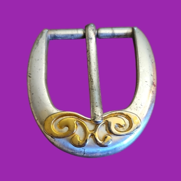 Vintage 1990s Two-tone Scroll Belt Buckle - Picture 1 of 5